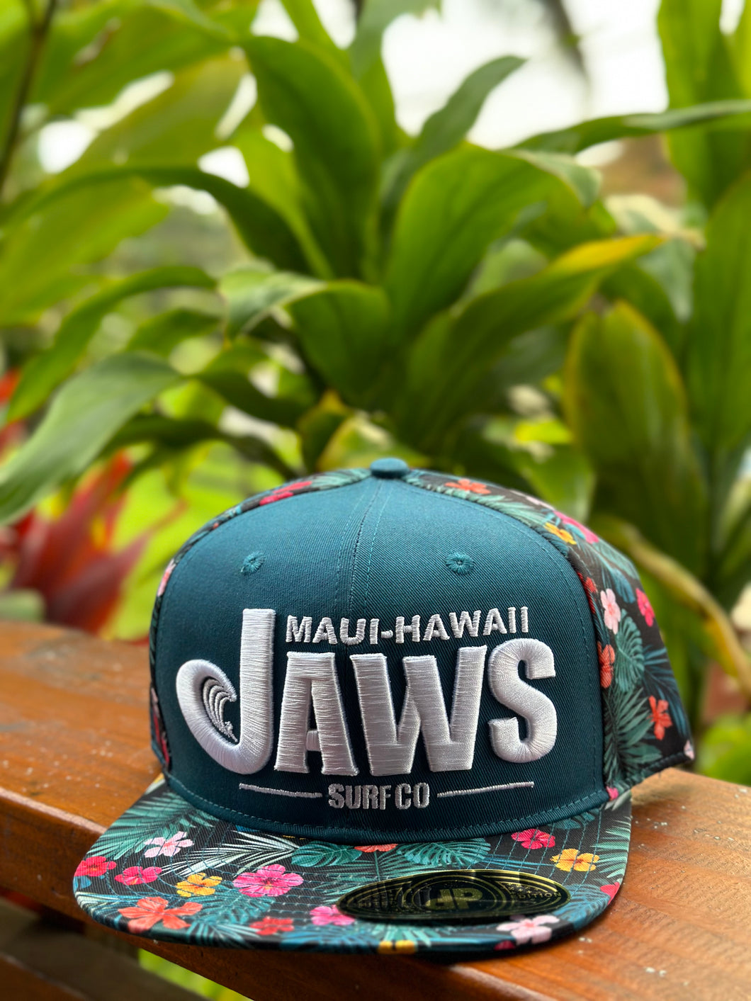 Teal Colorful Hibiscus Jaws Hat